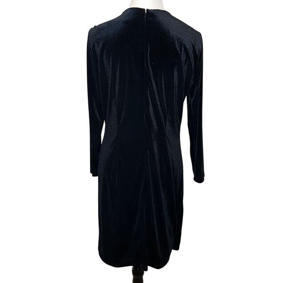 J. McLaughlin Black Ellie Velour A-Line Shift Dress Knot Ruched V-Neck Size M - Picture 4 of 11